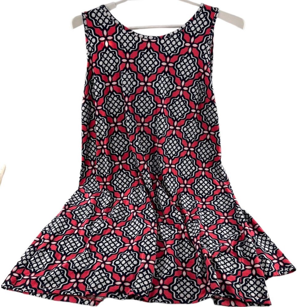 Crown & Ivy Women's size Large Swing Dress Knit Stretch Sleeveless pink navy